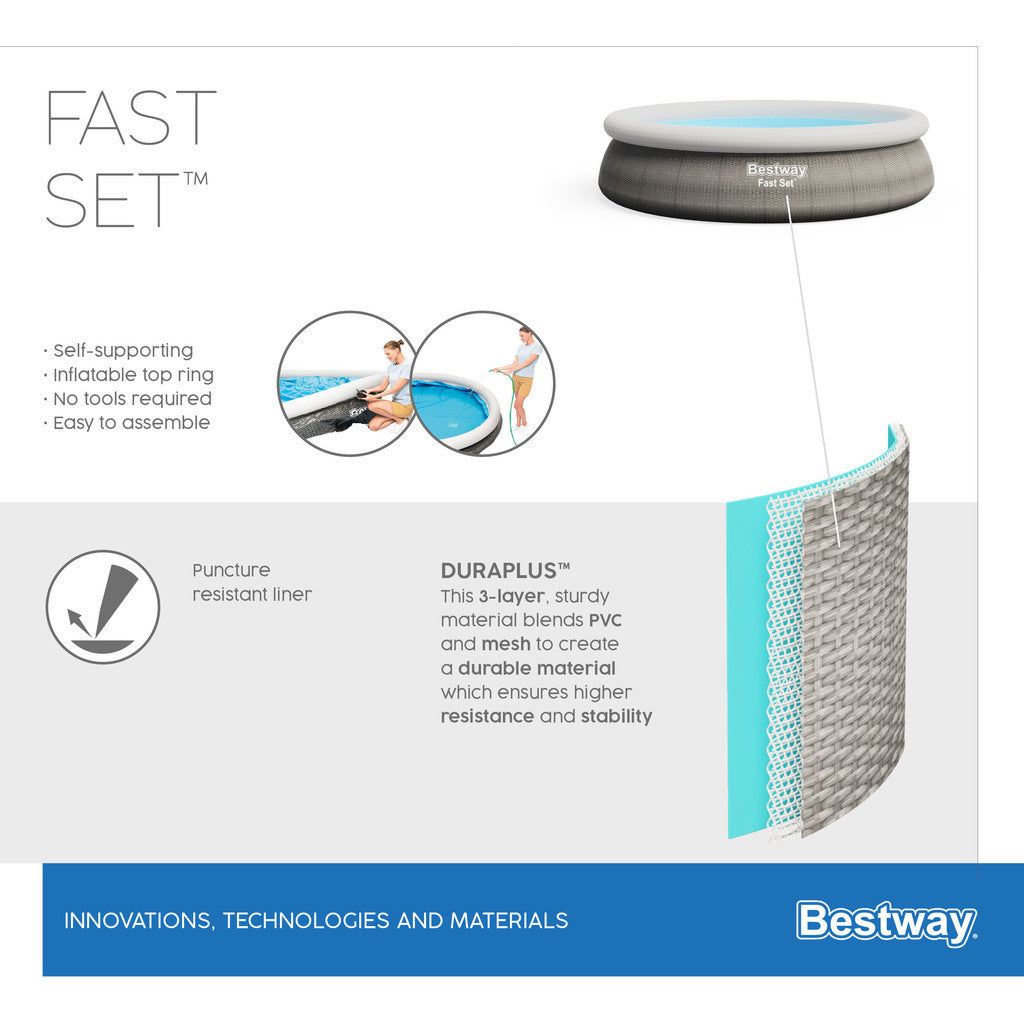 BESTWAY POOL FAST SET 366 X 76 CM GRÅ